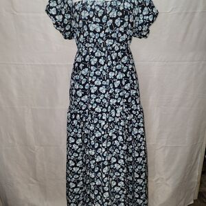 blue Off the Shoulder Maxi Dress